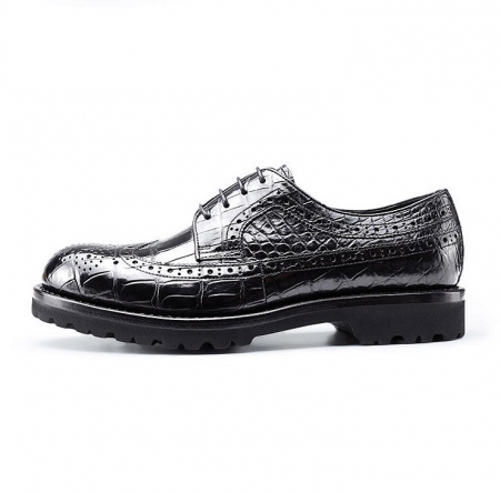 Alligator Lace Up Wing Tip Oxfords, Handmade Alligator Shoes-Side