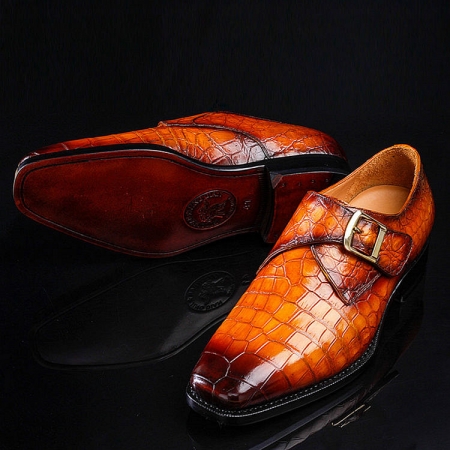 Casual Alligator Skin Single Monk Strap Dress Shoes-2