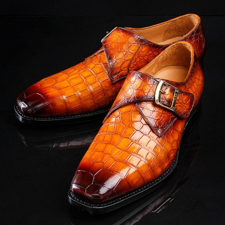 Casual Alligator Skin Single Monk Strap Dress Shoes-Exhibition