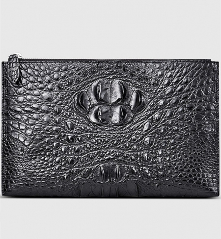 Casual Large Crocodile Clutch Wallet-Black-Front