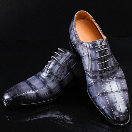 Casual Navy Blue Handmade Alligator Skin Shoes