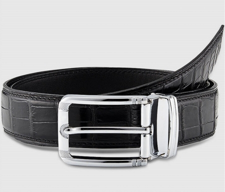 Classic Genuine Alligator Skin Belt for Men - Black - Buckle