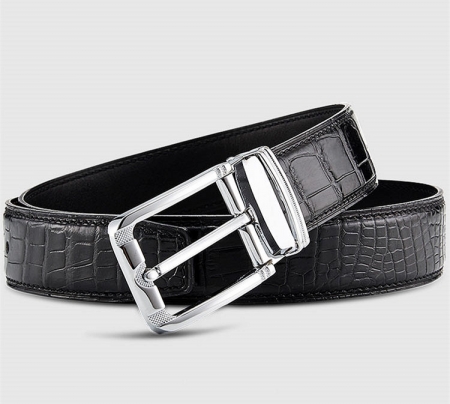 Classic Genuine Alligator Skin Belt for Men - Black - Lay