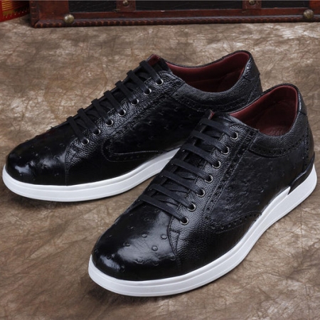 Daily Fashion Ostrich Lace-up Sneaker-Black-Exhibition