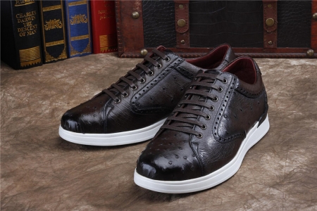 Daily Fashion Ostrich Lace-up Sneaker-Dark Brown-Exhibition