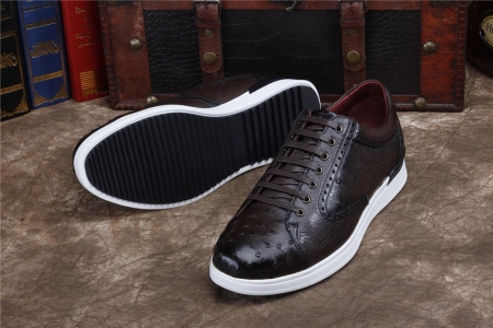 Daily Fashion Ostrich Lace-up Sneaker-Dark Brown-Sole