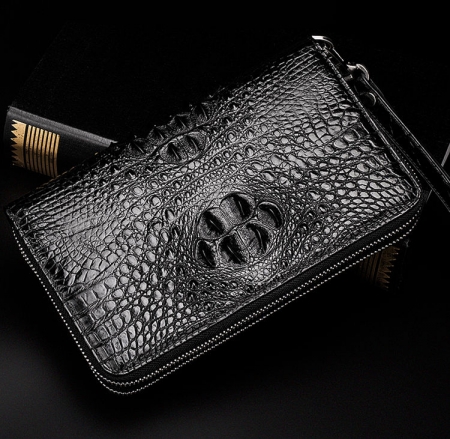 Double Zip Around Crocodile Wallet Large Clutch Organizer with Wristlet-Exhibition