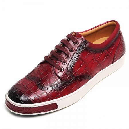 Fashion Alligator Wingtip Oxford Sneakers - Wine Red