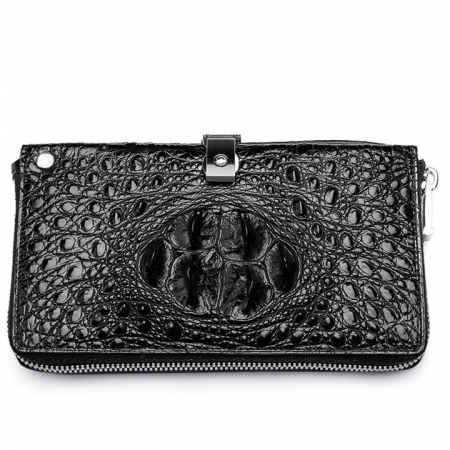 Fashion Crocodile Clutch Wallet, Crocodile Long Bifold Wallet-Black