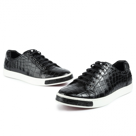 Fashion Genuine Alligator Skin Lace-Up Sneaker - Black-1