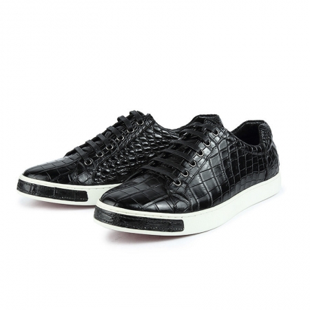 Fashion Genuine Alligator Skin Lace-Up Sneaker - Black-2