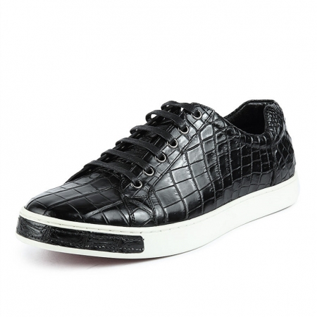 Fashion Genuine Alligator Skin Lace-Up Sneaker - Black