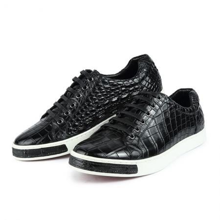 Fashion Genuine Alligator Skin Lace-Up Sneaker - Black-Exhibition