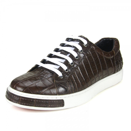 Fashion Genuine Alligator Skin Lace-Up Sneaker - Brown