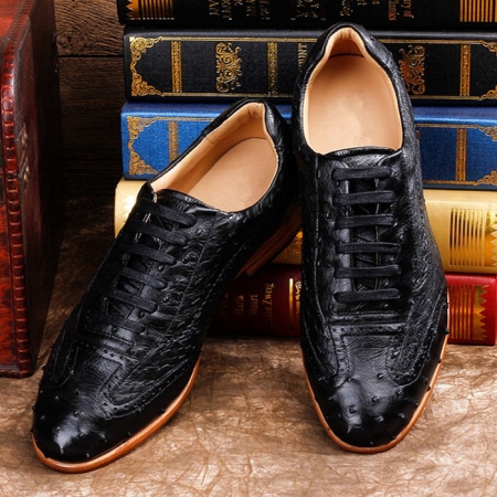 Mens Casual Ostrich Shoes-Black-Upper