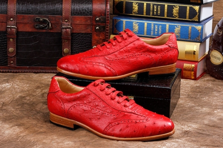 Mens Casual Ostrich Shoes-Red-Exhibition