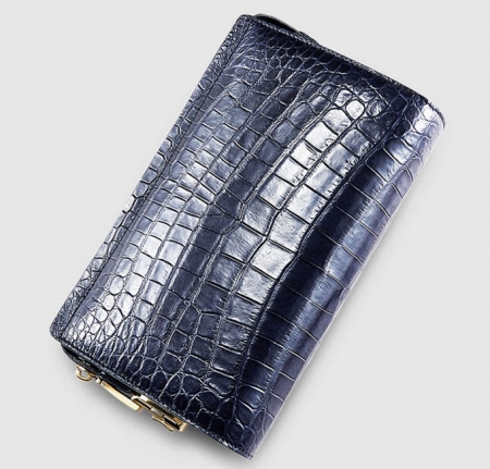 Mens Genuine Alligator Skin Wallet, Designer Alligator Clutch Wallet-Dark Blue