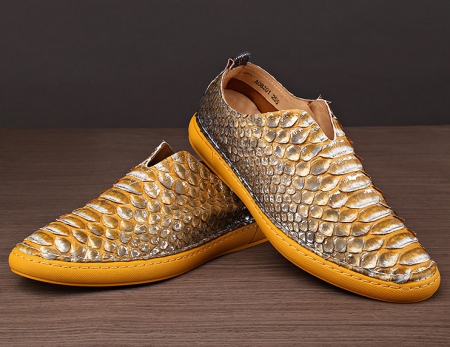 Mens Snakeskin Shoes, Python Shoes-Yellow-Exhibition