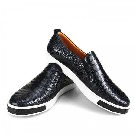 Premium Genuine Alligator Skin Casual Slip On Sneaker - Black-1