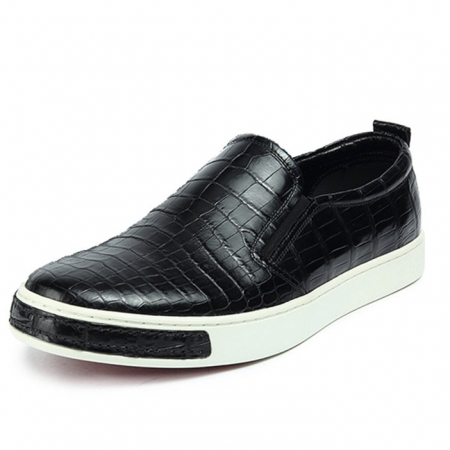 Premium Genuine Alligator Skin Casual Slip On Sneaker - Black