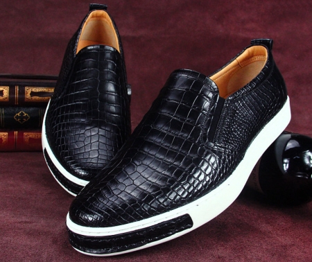 Premium Genuine Alligator Skin Casual Slip On Sneaker - Black-Exhibition