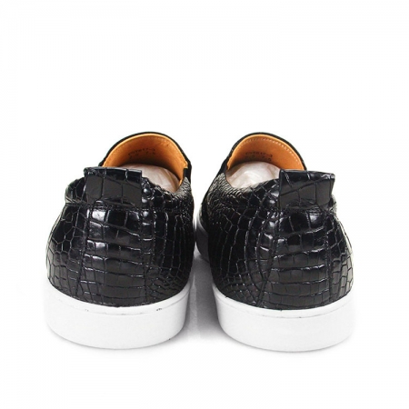 Premium Genuine Alligator Skin Casual Slip On Sneaker - Black-Heel