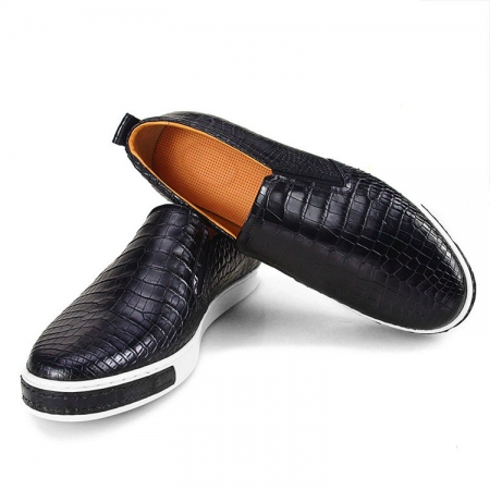 Premium Genuine Alligator Skin Casual Slip On Sneaker - Black-Upper