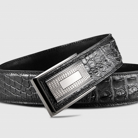 Stylish Genuine Crocodile Skin Belt for Men-Black-Buckle