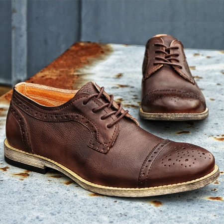 Handmade Leather Oxford Lace up Shoes-Brown-1