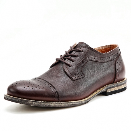 Handmade Leather Oxford Lace up Shoes-Brown