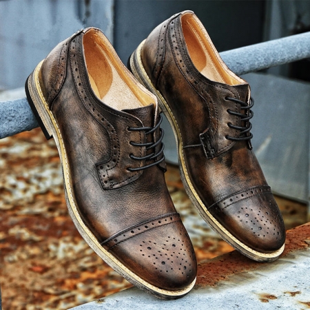 Handmade Leather Oxford Lace up Shoes-Tan-1