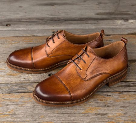 Men's Leather Oxford Dress Shoes Formal Lace up Shoes-Brown