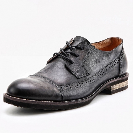 Vintage Leather Oxford Lace up Shoes-Black