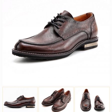 Men's Handmade Leather Modern Classic Lace up Leather Lined Perforated Derby Shoes-Brown-Details