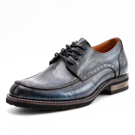 Men's Handmade Leather Modern Classic Lace up Leather Lined Perforated Derby Shoes-Navy blue