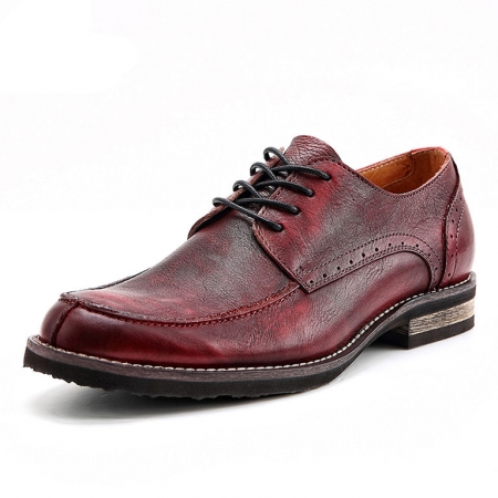 Men's Handmade Leather Modern Classic Lace up Leather Lined Perforated Derby Shoes-Red