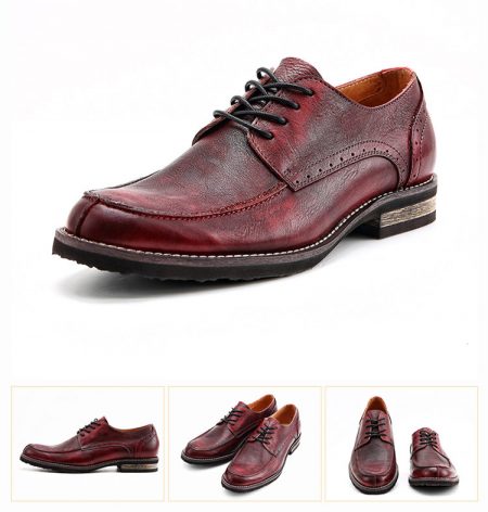 Men's Handmade Leather Modern Classic Lace up Leather Lined Perforated Derby Shoes-Red-Details