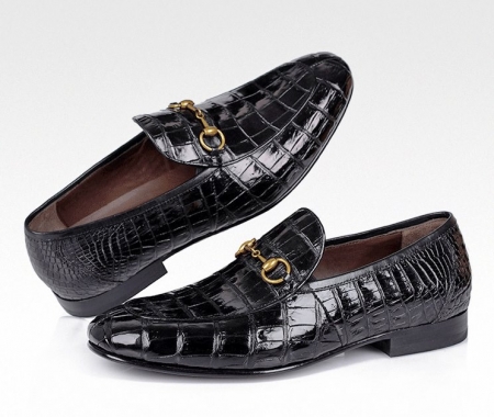 Alligator Bit Slip on Loafers Slip-on Shoes for Men-Black