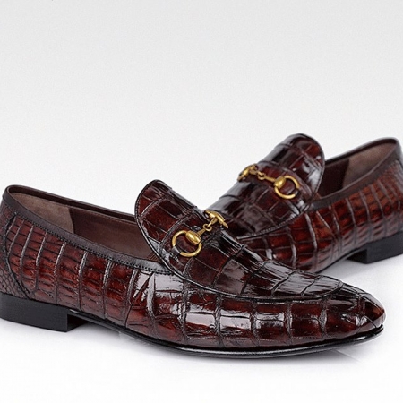 Alligator Bit Slip on Loafers Slip-on Shoes for Men-Burgundy