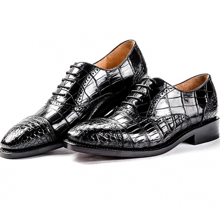 Alligator Skin Cap-Toe Oxford Formal Business Dress Shoes-Black