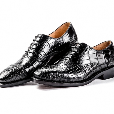 Alligator Skin Cap-Toe Oxford Formal Business Dress Shoes-Black