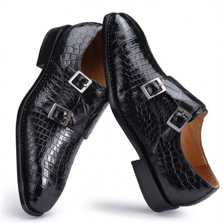 Classic Alligator Leather Double Monk Strap Shoes for Men