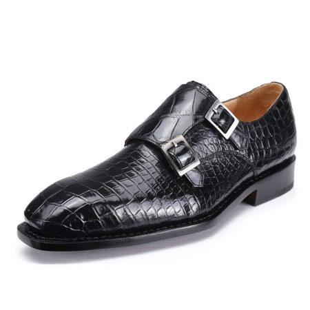 Classic Mens Alligator Leather Double Monk Strap Shoes