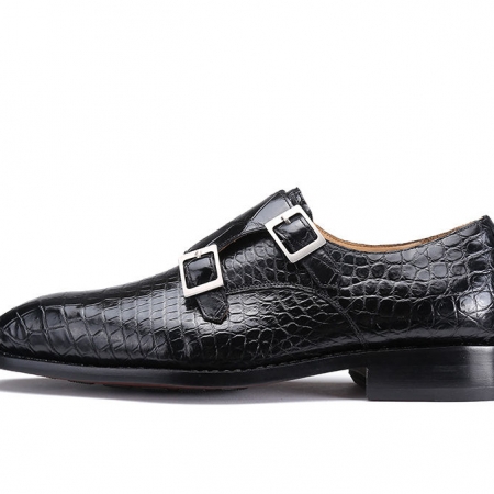 Classic Mens Alligator Leather Double Monk Strap Shoes-Side