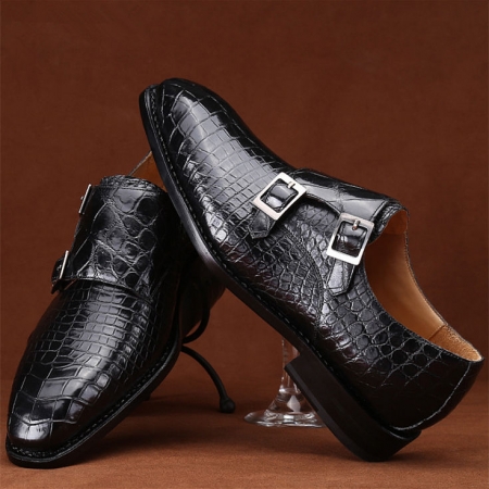 Mens Alligator Leather Double Monk Strap Shoes