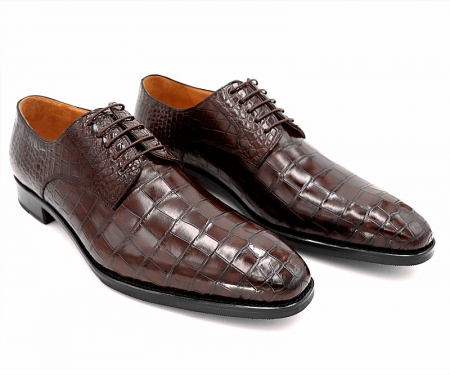 Classic Alligator Leather Derby Perforated Lace-Up Dress Shoes-1