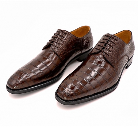 Classic Alligator Leather Derby Perforated Lace-Up Dress Shoes-2