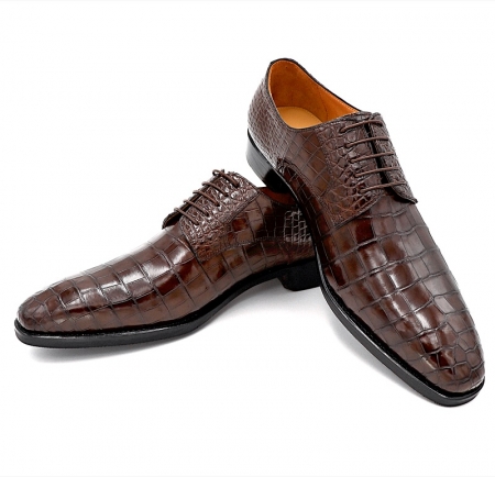 Classic Alligator Leather Derby Perforated Lace-Up Dress Shoes-3