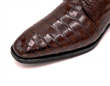 Classic Alligator Leather Derby Perforated Lace-Up Dress Shoes-Toe