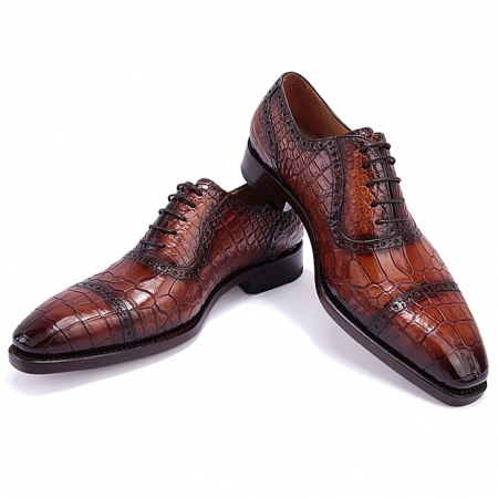 Modern Alligator Cap Toe Oxford Formal Lace-up Dress Shoes Brown-1